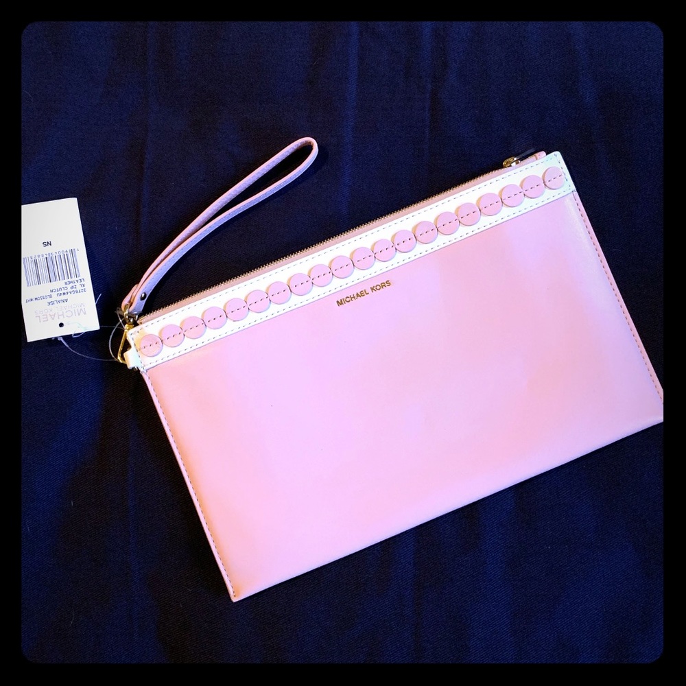 Michael Kors Analise XL Zip Clutch Pink Leather